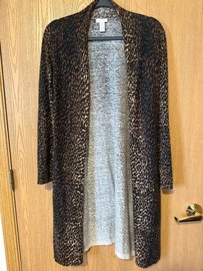 Chico's Brown and Black Leopard Knit Top Duster Festival Cardigan